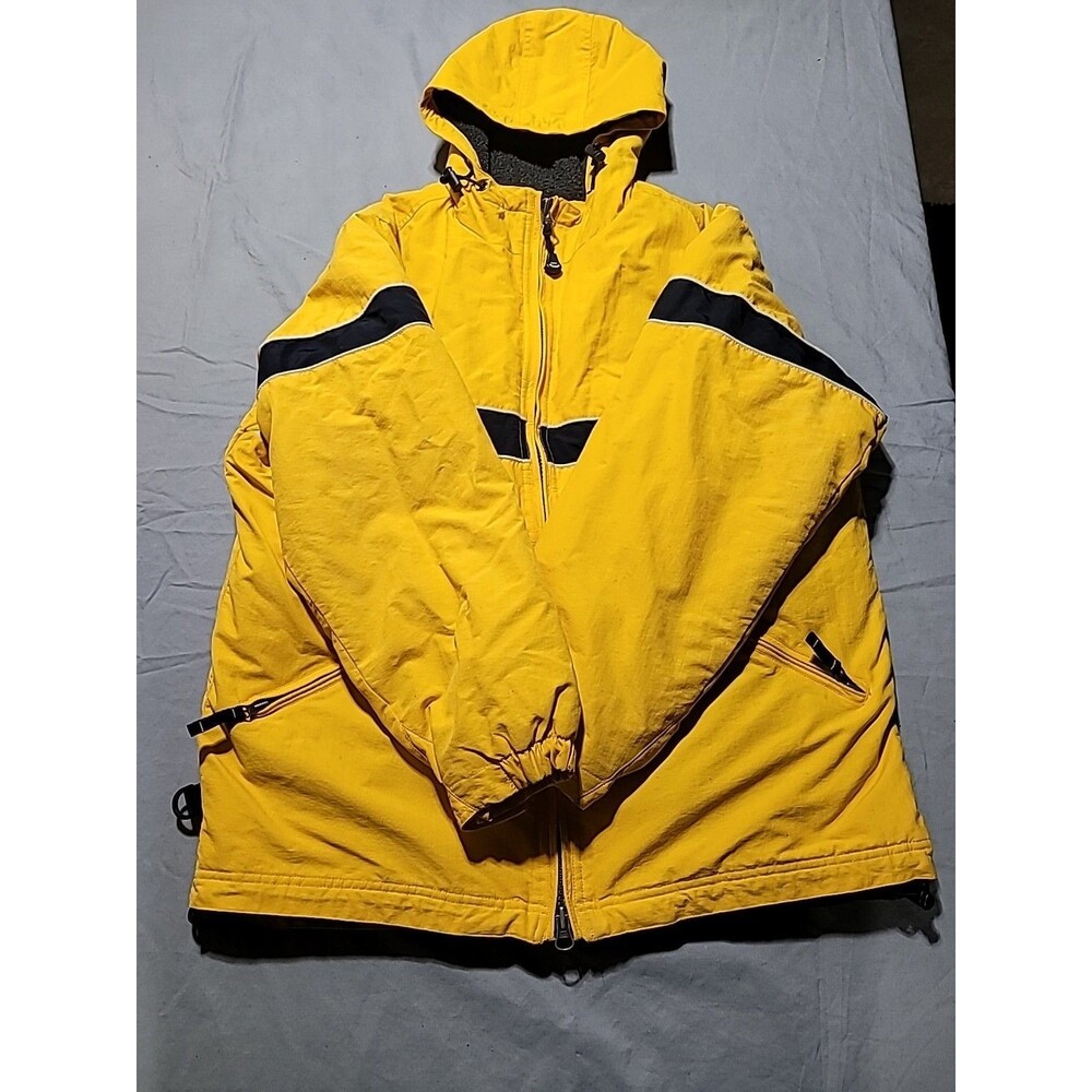 Sonoma Sport Jacket Yellow Black Stripe Thick Warm W/Device Pockets Mens Medium
